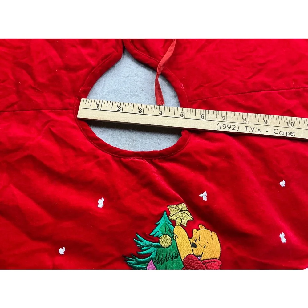 Disney Vintage Winnie the Pooh Embroidered Christmas Tree Skirt Red Green Velvet
